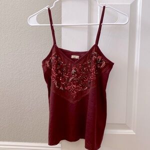 Hollister Burgundy Sequin XS Spaghetti Tank Top